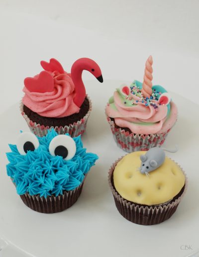 Flamingo cupcake, enhjørninge cupcake, cupcake med mus, monster cupcake